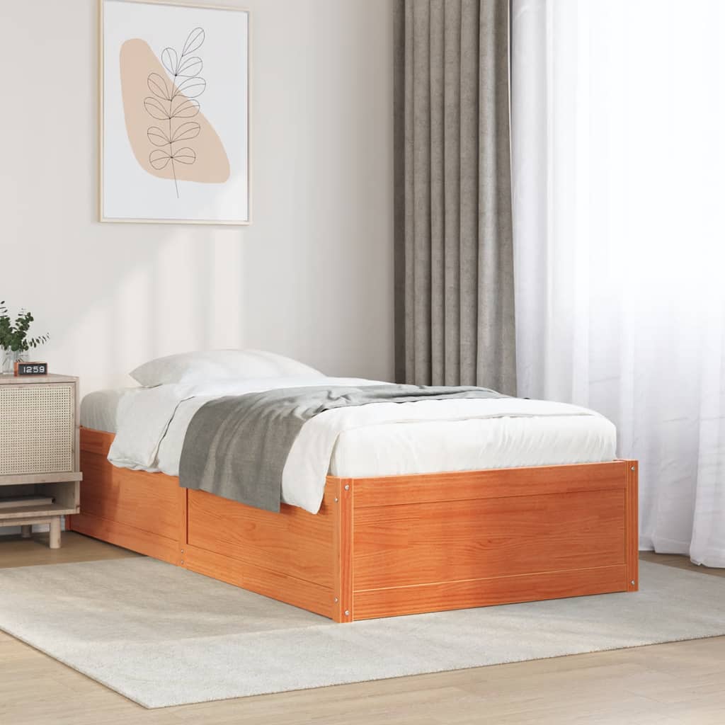 Bed Frame without Mattress Wax Brown 90x200 cm Solid Wood Pine